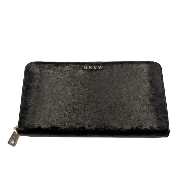 DKNY Faux Leather Perry Zip Around Wallet in Black - Picture 1 of 12